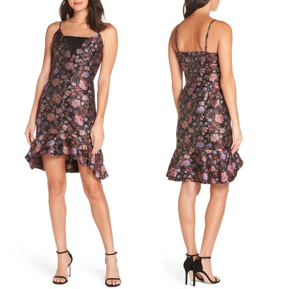 NEW!! Forest Lily Metallic Jacquard Ruffle Hem Dress, Size 8